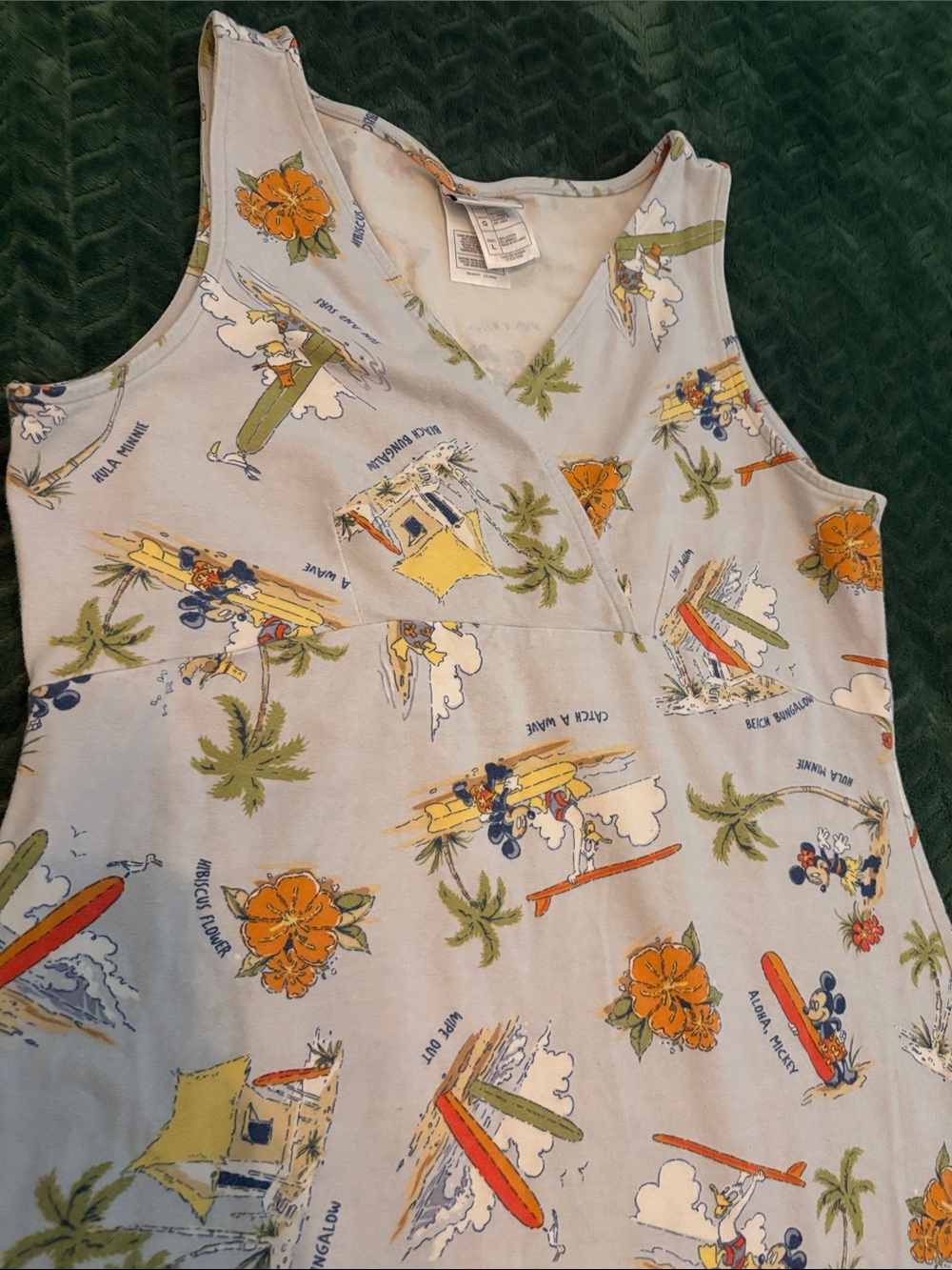 Y2K Vintage Disney Hawaiian Midi Dress Blue Gray Resort Wear Line Retro Large - Picture 3 of 8